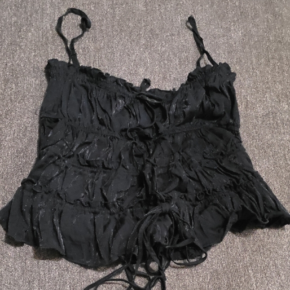 audrey Tops - Audrey Black Ruffled Camisole